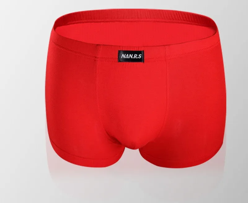Men's mid-waist modal boxers in solid colours, available in red, black, blue, and more, sizes L to XXXL