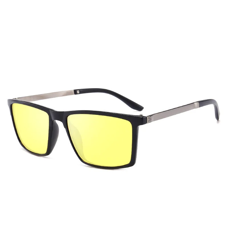 Polarized men's driving sunglasses with PC frame and lens, bright black frame black grey film