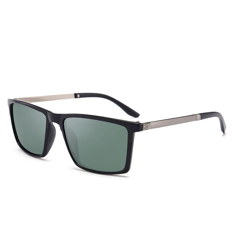 Polarized men's driving sunglasses with PC frame and lens, bright black frame black grey film