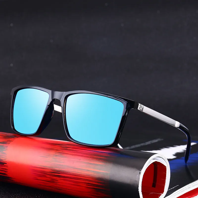 Polarized men's driving sunglasses with PC frame and lens, bright black frame black grey film