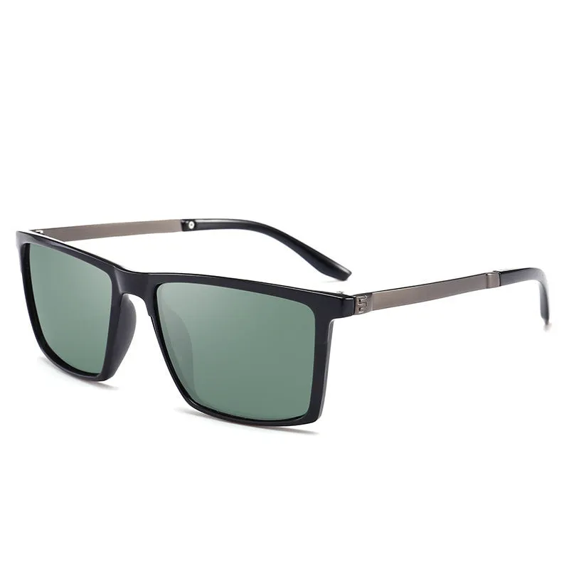 Polarized men's driving sunglasses with PC frame and lens, bright black frame black grey film