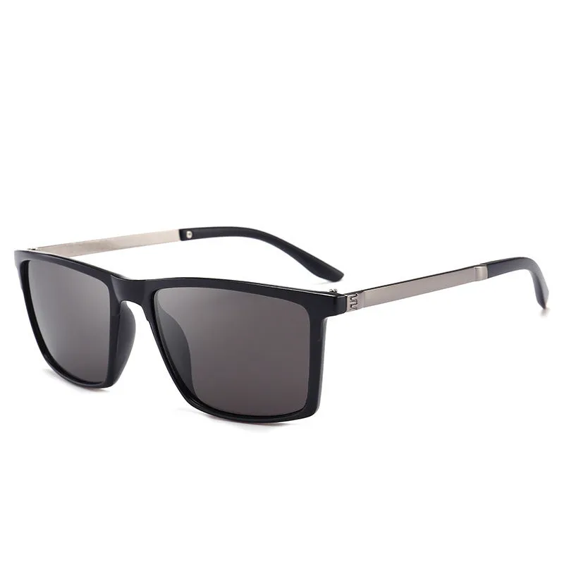 Polarized men's driving sunglasses with PC frame and lens, bright black frame black grey film