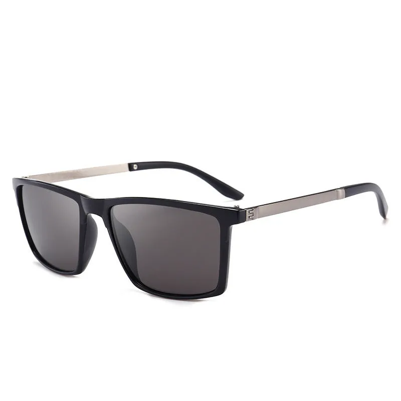 Polarized men's driving sunglasses with PC frame and lens, bright black frame black grey film