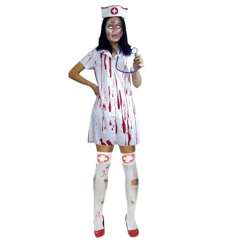 Adult white polyester masquerade costume set with dress and mask for Halloween parties