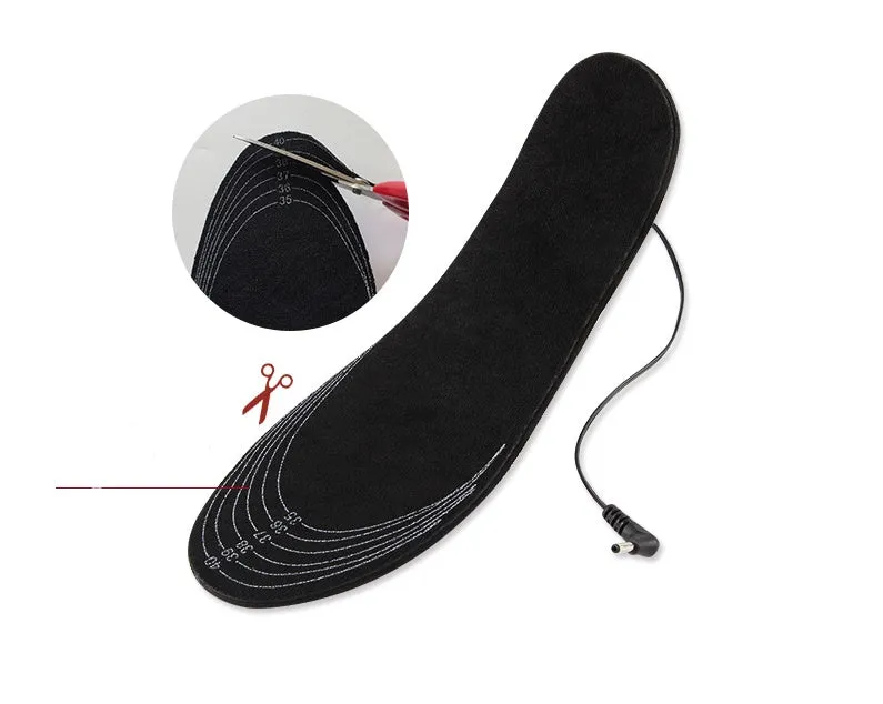 USB rechargeable heated insoles with three temperature settings and full-foot heat coverage