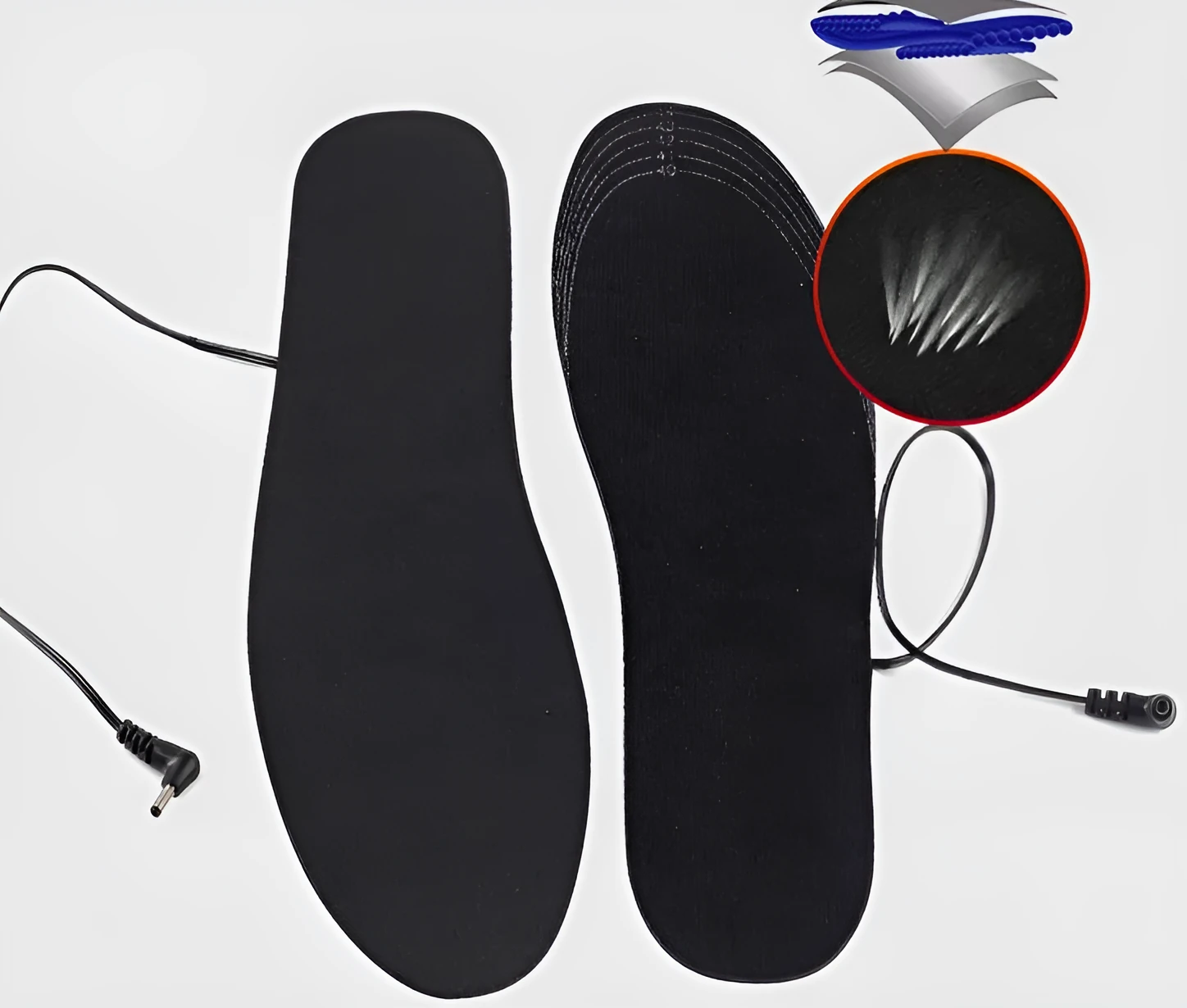 USB rechargeable heated insoles with three temperature settings and full-foot heat coverage