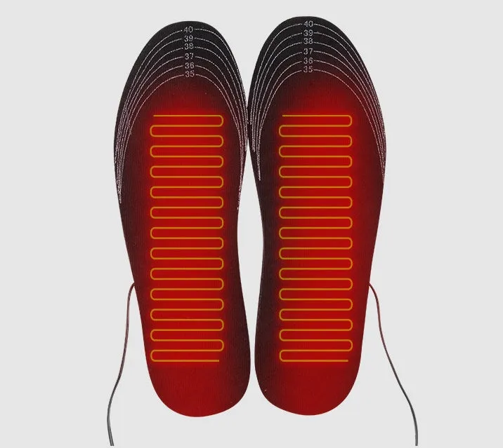 USB rechargeable heated insoles with three temperature settings and full-foot heat coverage