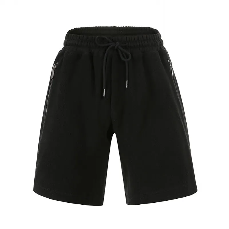 Men's loose running shorts in black, cotton blend, 95% cotton, with loose fit and side pockets