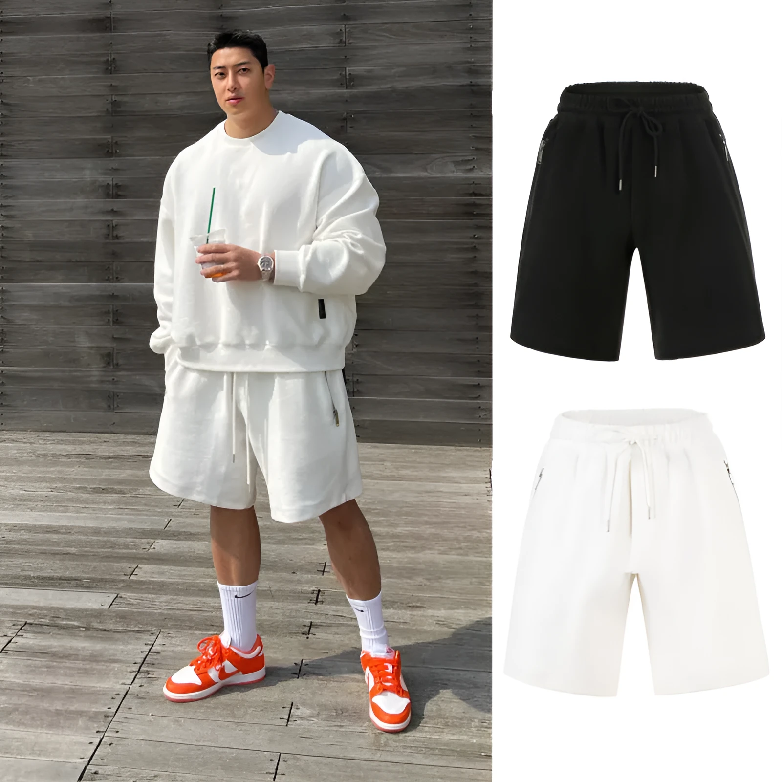 Men's loose running shorts in black, cotton blend, 95% cotton, with loose fit and side pockets