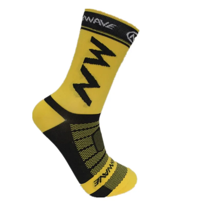 Breathable knee-high nylon road bicycle socks in black for EU 39-45
