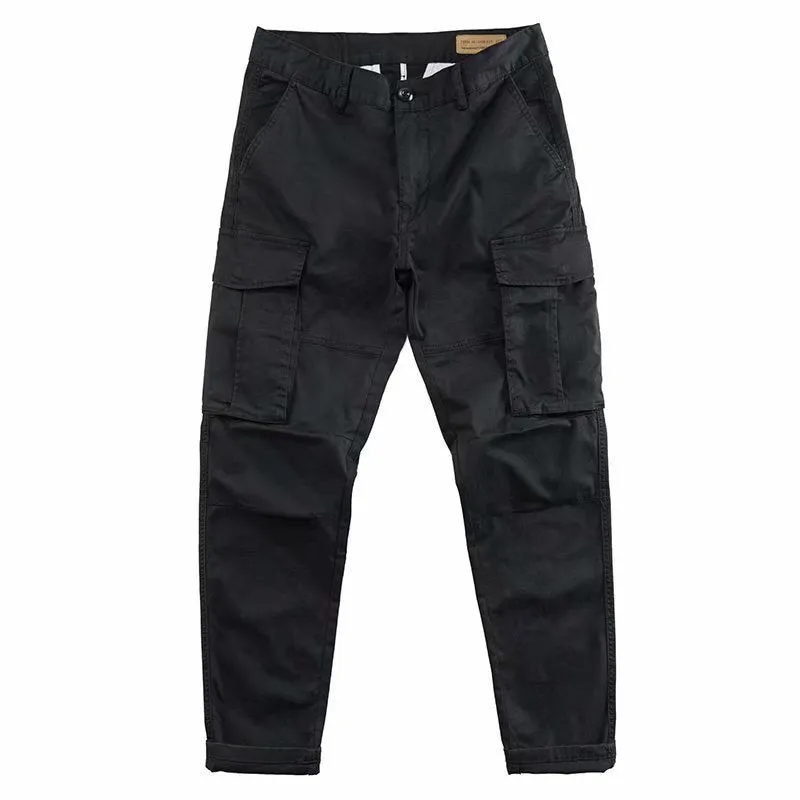 Men's multi-pocket cropped work trousers in cotton, shown in khaki colour