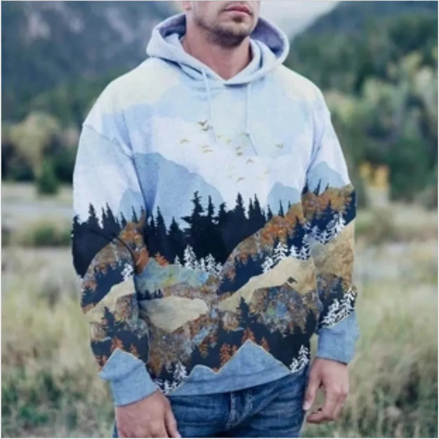 Printed super flexible hoodie for men in grey, 80% polyester fibre casual fleece