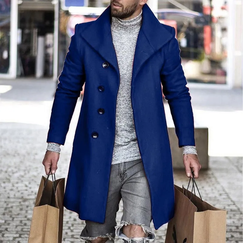 Men's plaid coat with lapel collar and quilted lining in black check pattern, front view