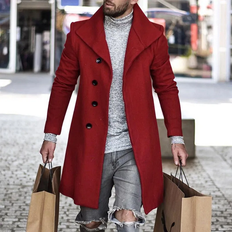 Men's plaid coat with lapel collar and quilted lining in black check pattern, front view