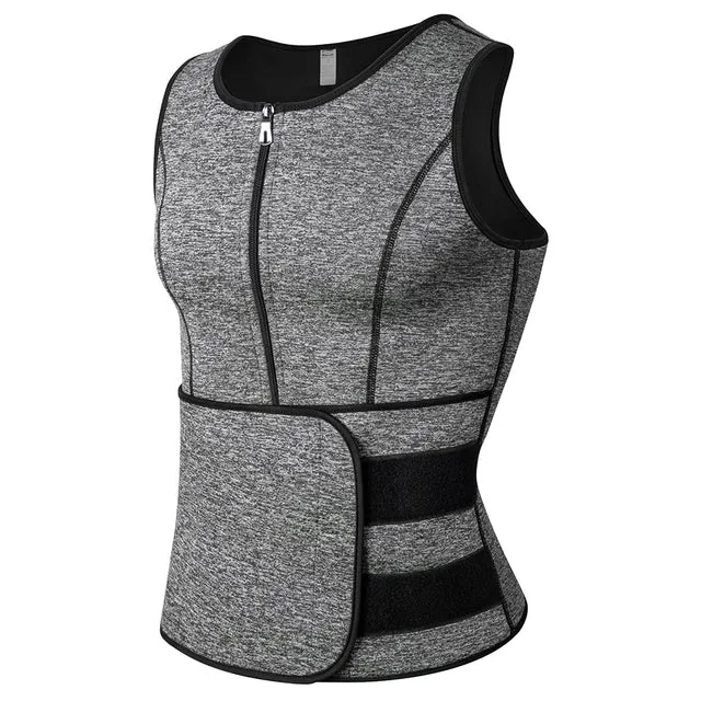 Men sweat vest sauna suit – high collar long sleeve super slim waist trainer in black for weight loss