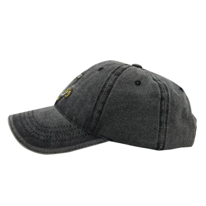 Anchor embroidered cotton baseball cap in Khaki colour, front view, showing adjustable back strap.
