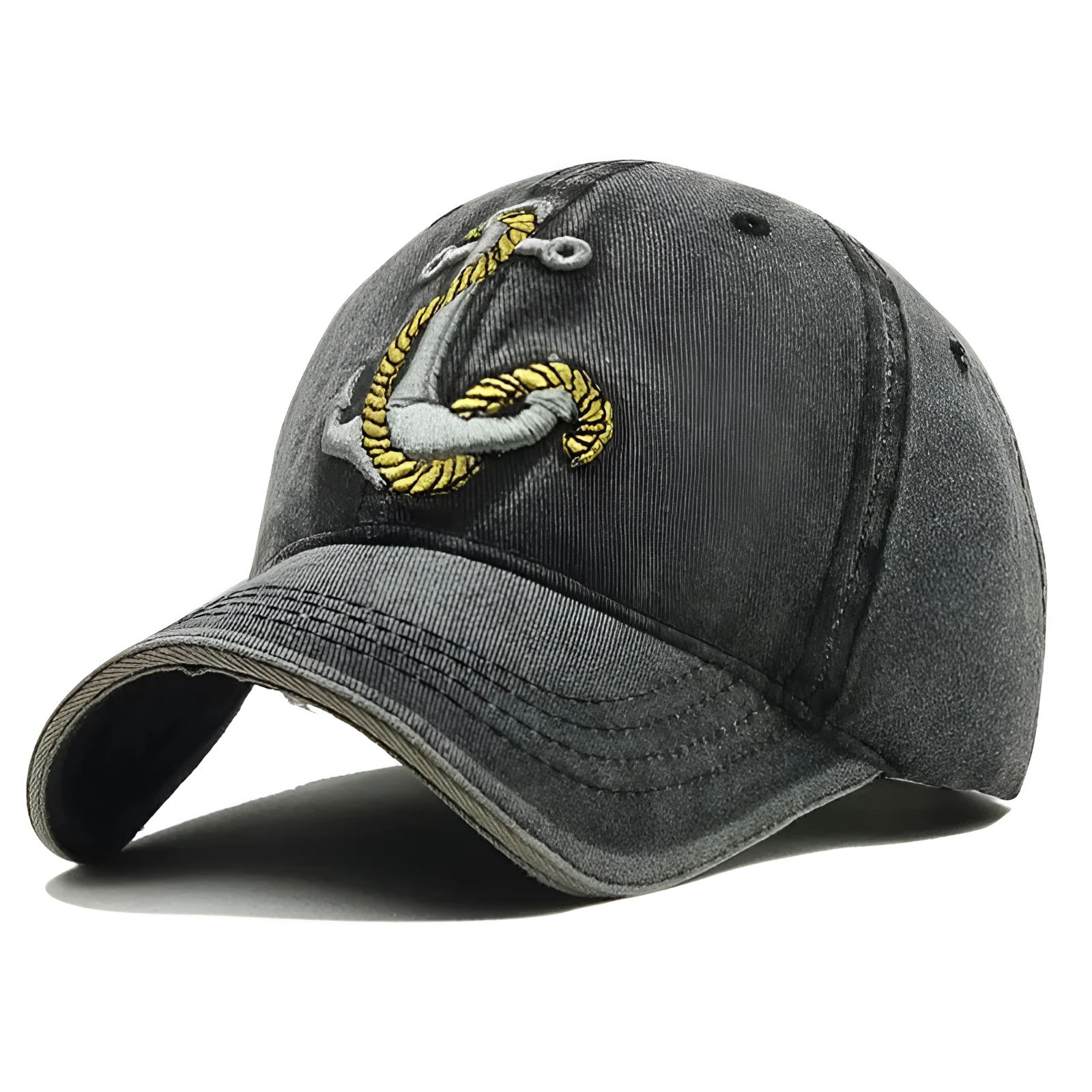 Anchor embroidered cotton baseball cap in Khaki colour, front view, showing adjustable back strap.