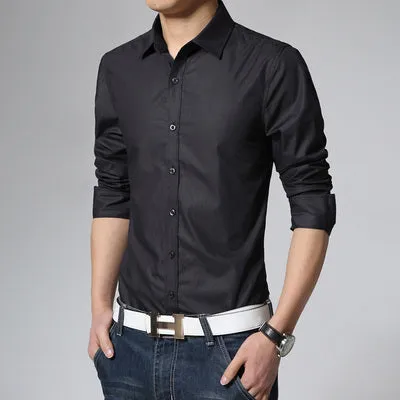 Men's cotton long sleeve formal dress shirt in black with spread collar