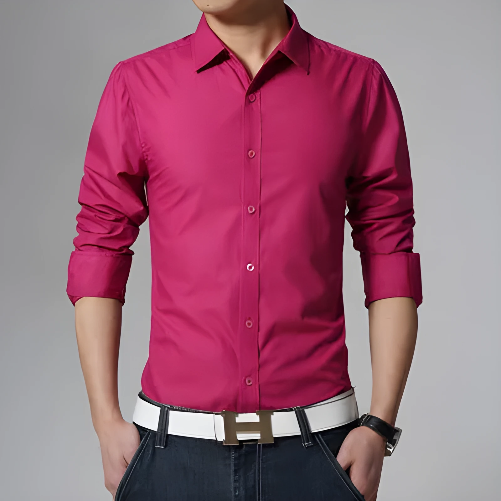 Men's cotton long sleeve formal dress shirt in black with spread collar