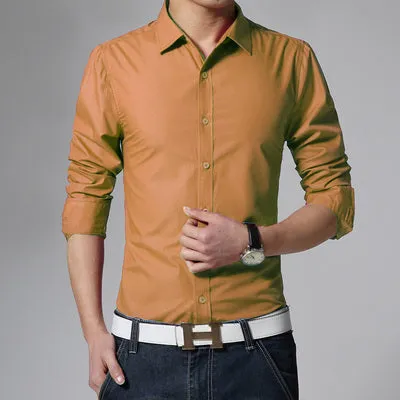 Men's cotton long sleeve formal dress shirt in black with spread collar