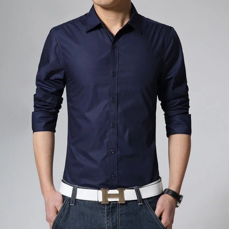 Men's cotton long sleeve formal dress shirt in black with spread collar