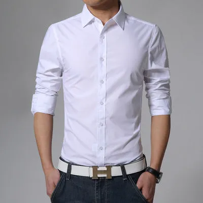 Men's cotton long sleeve formal dress shirt in black with spread collar