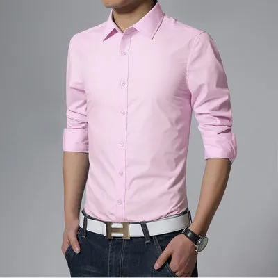 Men's cotton long sleeve formal dress shirt in black with spread collar