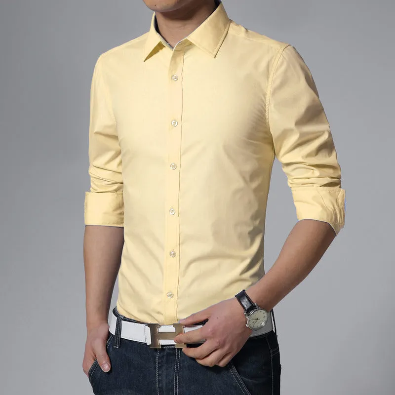 Men's cotton long sleeve formal dress shirt in black with spread collar