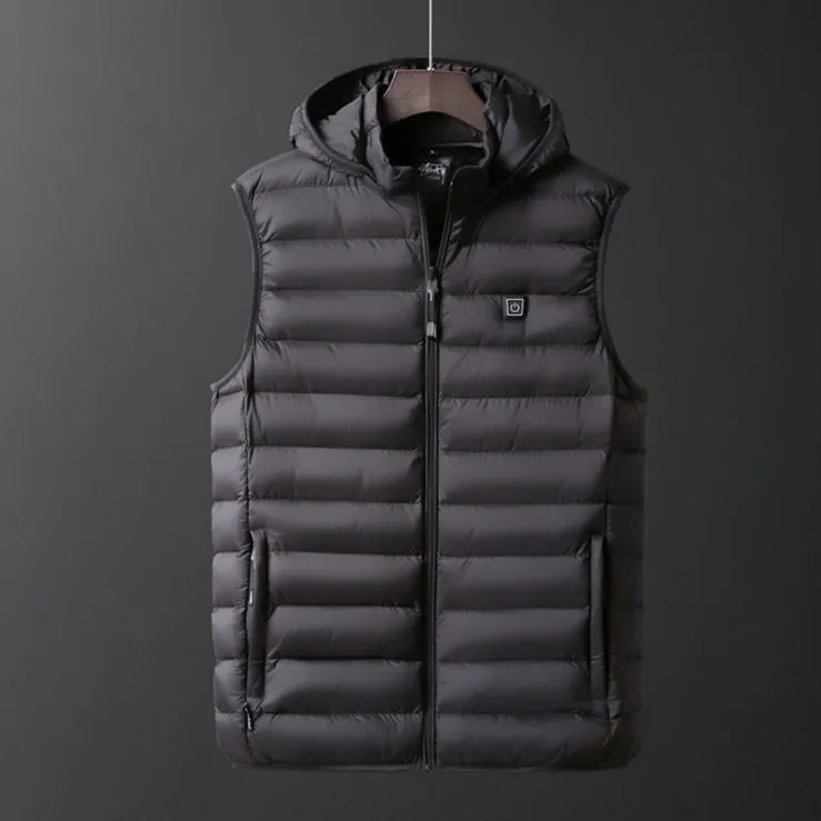 Heated cotton vest with carbon fibre heating element in black, available in sizes L to 4XL