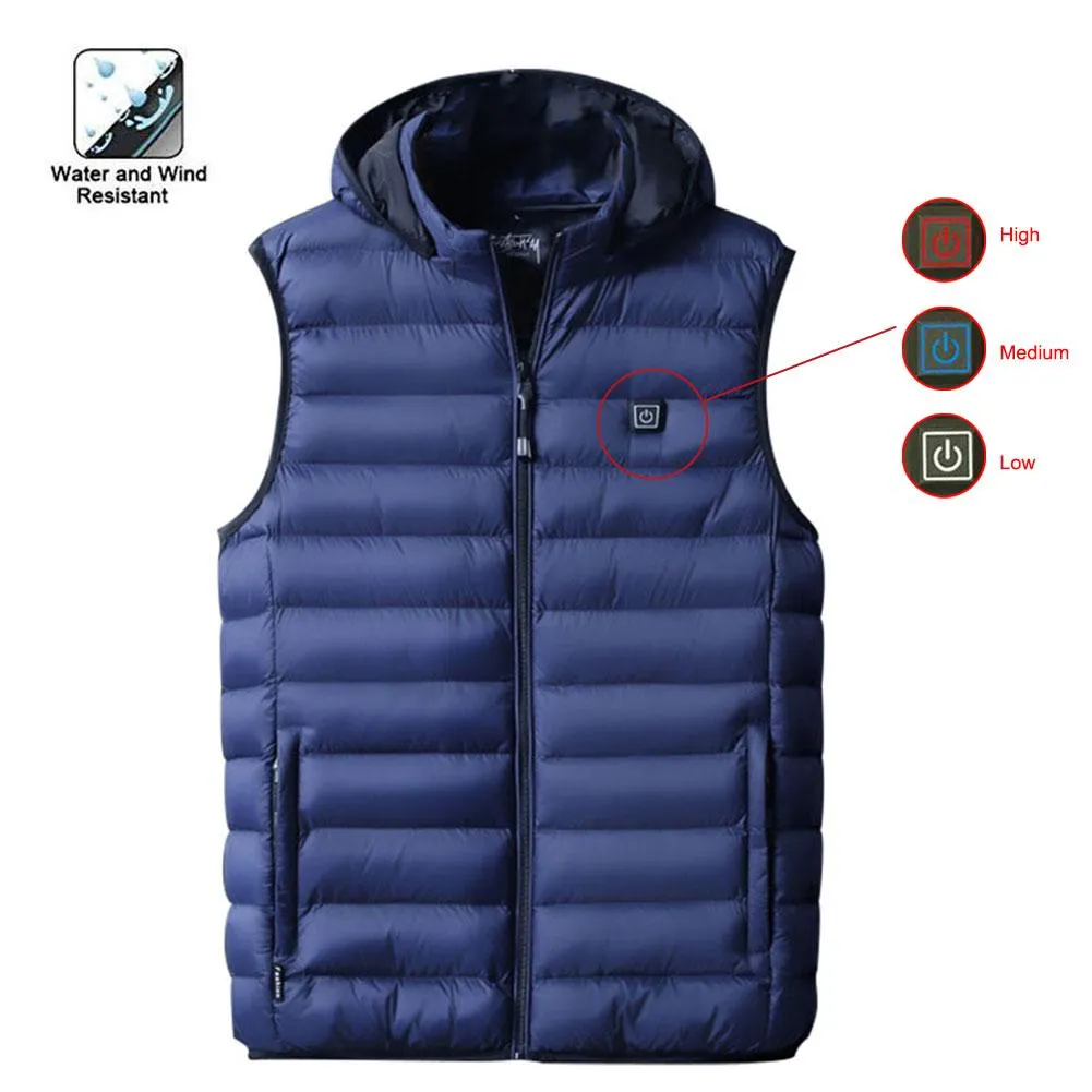 Heated cotton vest with carbon fibre heating element in black, available in sizes L to 4XL
