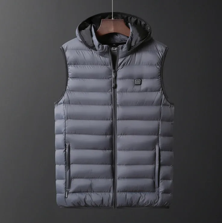 Heated cotton vest with carbon fibre heating element in black, available in sizes L to 4XL