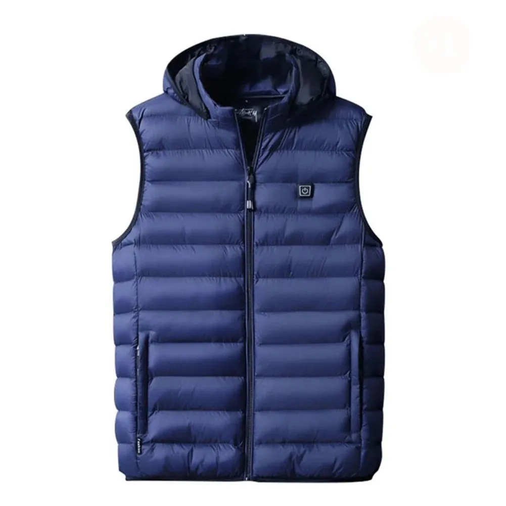 Heated cotton vest with carbon fibre heating element in black, available in sizes L to 4XL