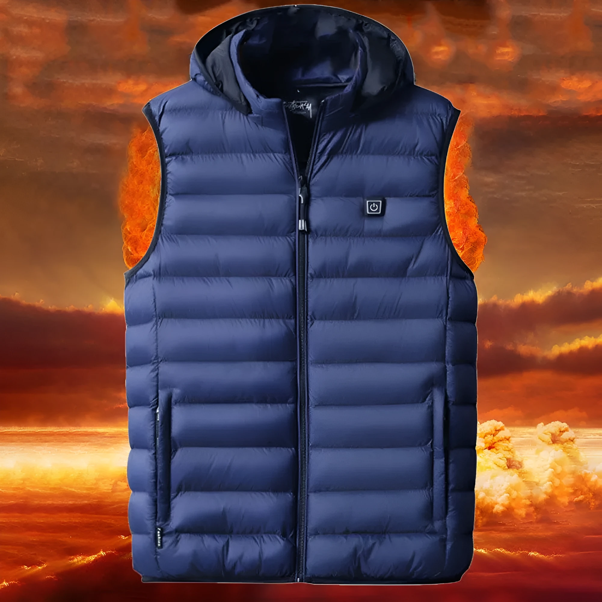 Heated cotton vest with carbon fibre heating element in black, available in sizes L to 4XL