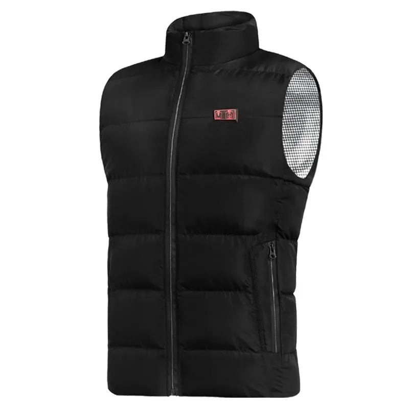 Heated cotton vest with carbon fibre heating element in black, available in sizes L to 4XL