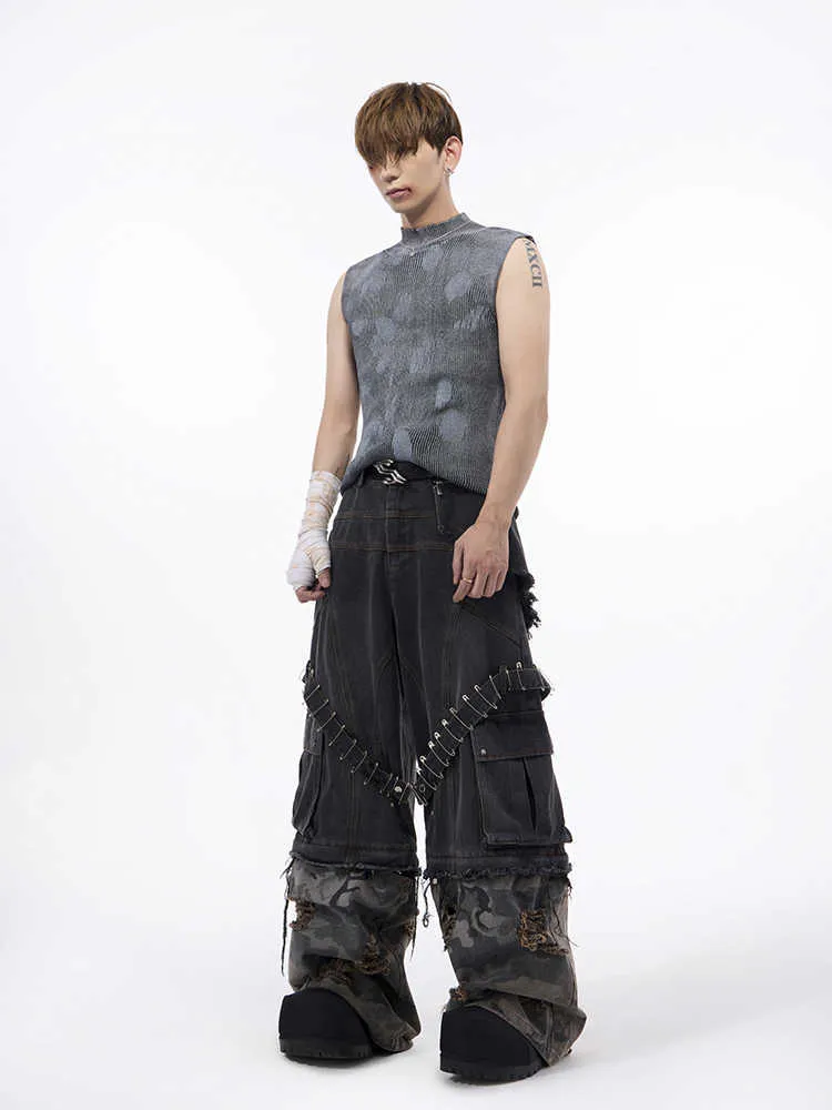 Men's black silver sleeveless t-shirt with stand collar and silver pastebrushing finish