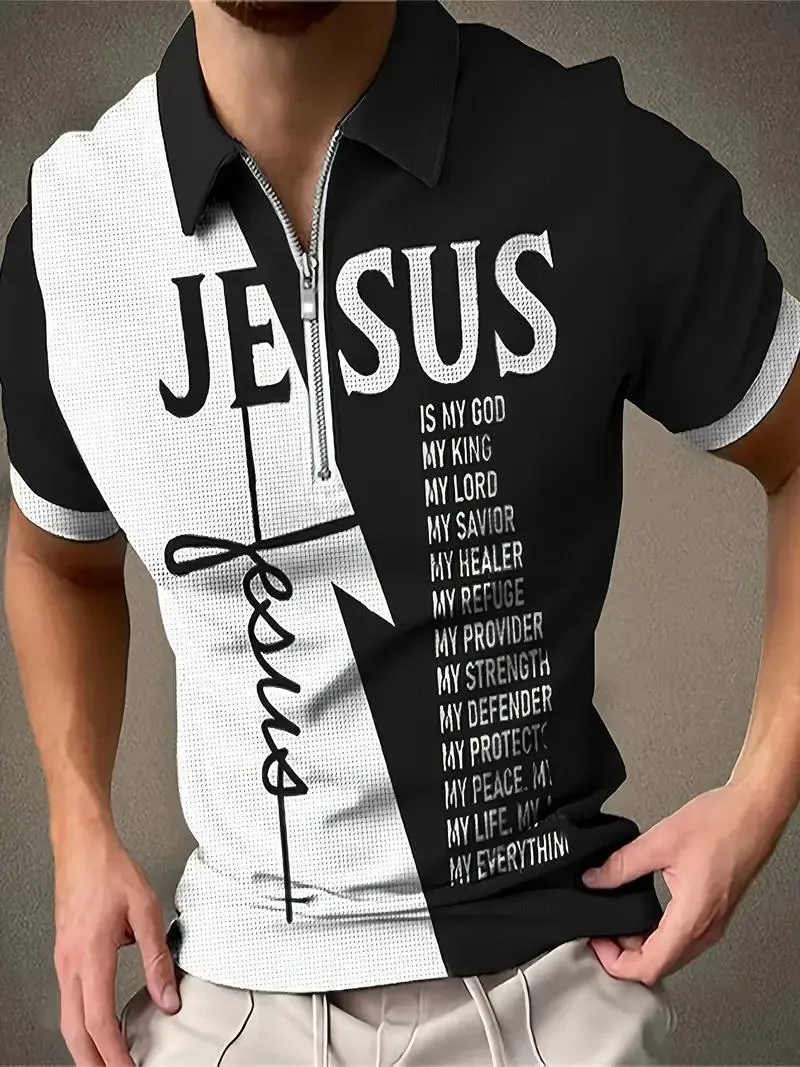 Printed golf shirt for men with letters pattern in polyester fibre, casual short sleeves, colour PL02-PY1
