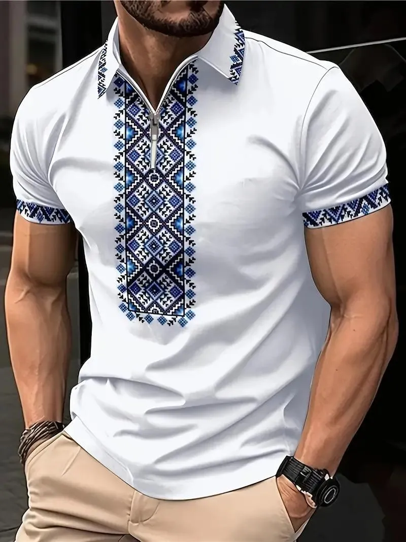 Printed golf shirt for men with letters pattern in polyester fibre, casual short sleeves, colour PL02-PY1