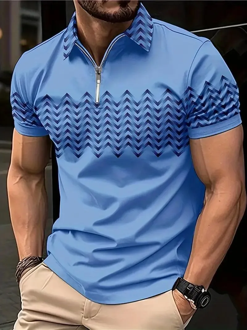 Printed golf shirt for men with letters pattern in polyester fibre, casual short sleeves, colour PL02-PY1