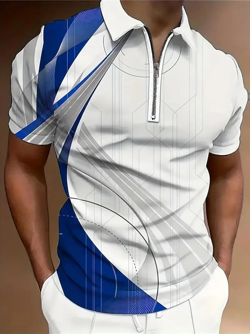 Printed golf shirt for men with letters pattern in polyester fibre, casual short sleeves, colour PL02-PY1