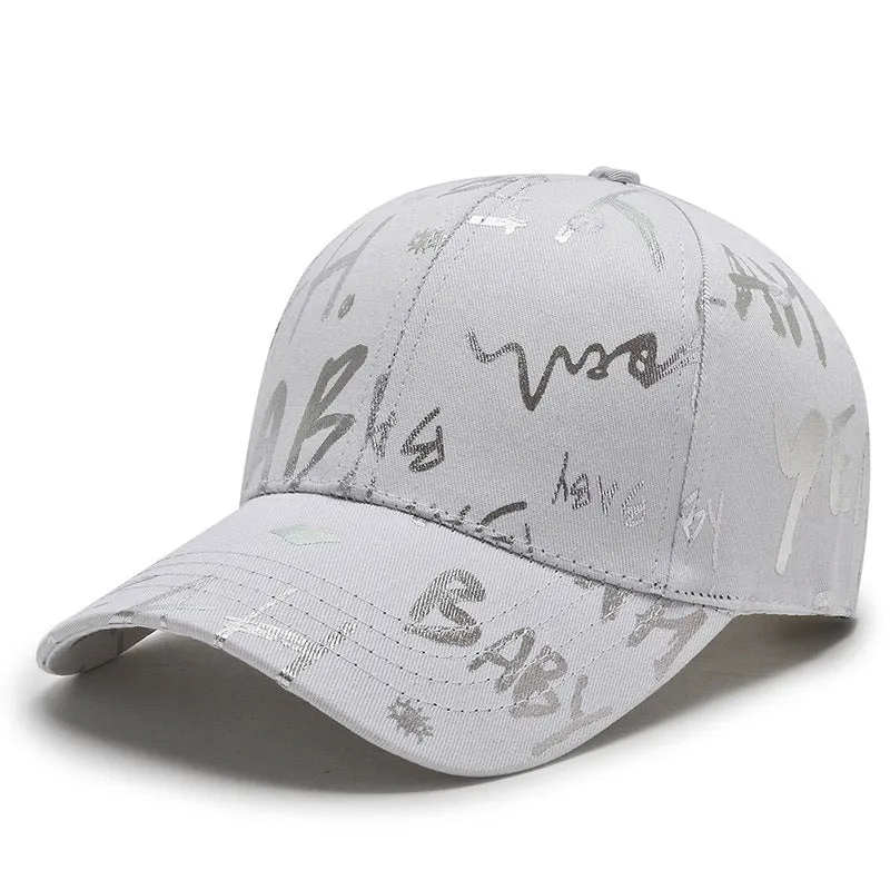 All-match cotton baseball cap with letter print, curved brim, and adjustable fit in beige colour