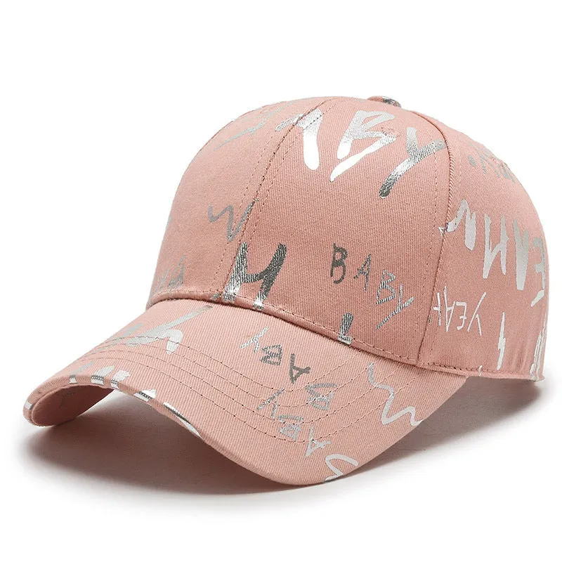 All-match cotton baseball cap with letter print, curved brim, and adjustable fit in beige colour