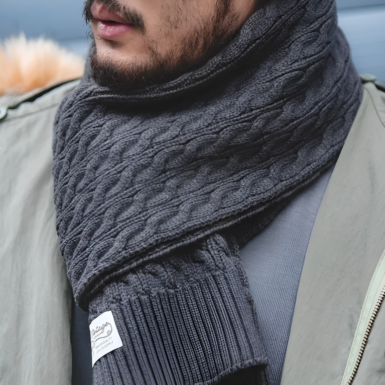 New warm scarf men's winter Korean edition warp knitted plaid pattern brown colour