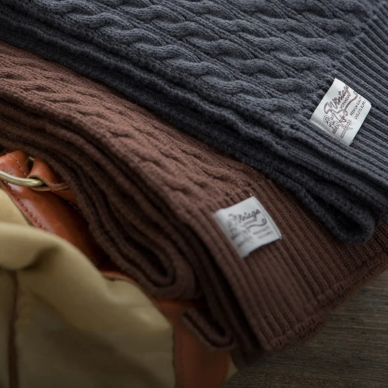 New warm scarf men's winter Korean edition warp knitted plaid pattern brown colour
