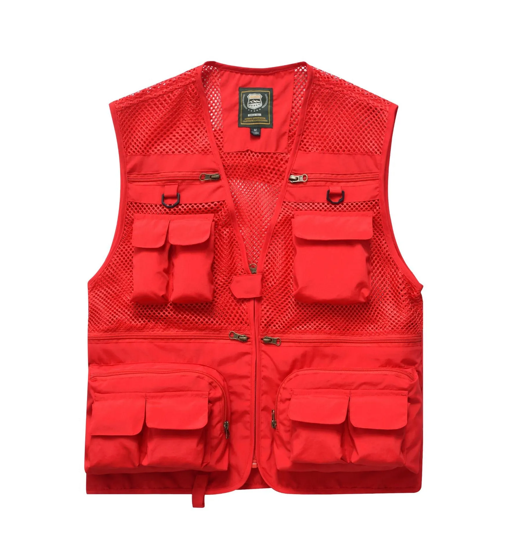 Summer men's outdoor fishing mesh vest jacket with 16 pockets and quick-dry nylon in Army Green