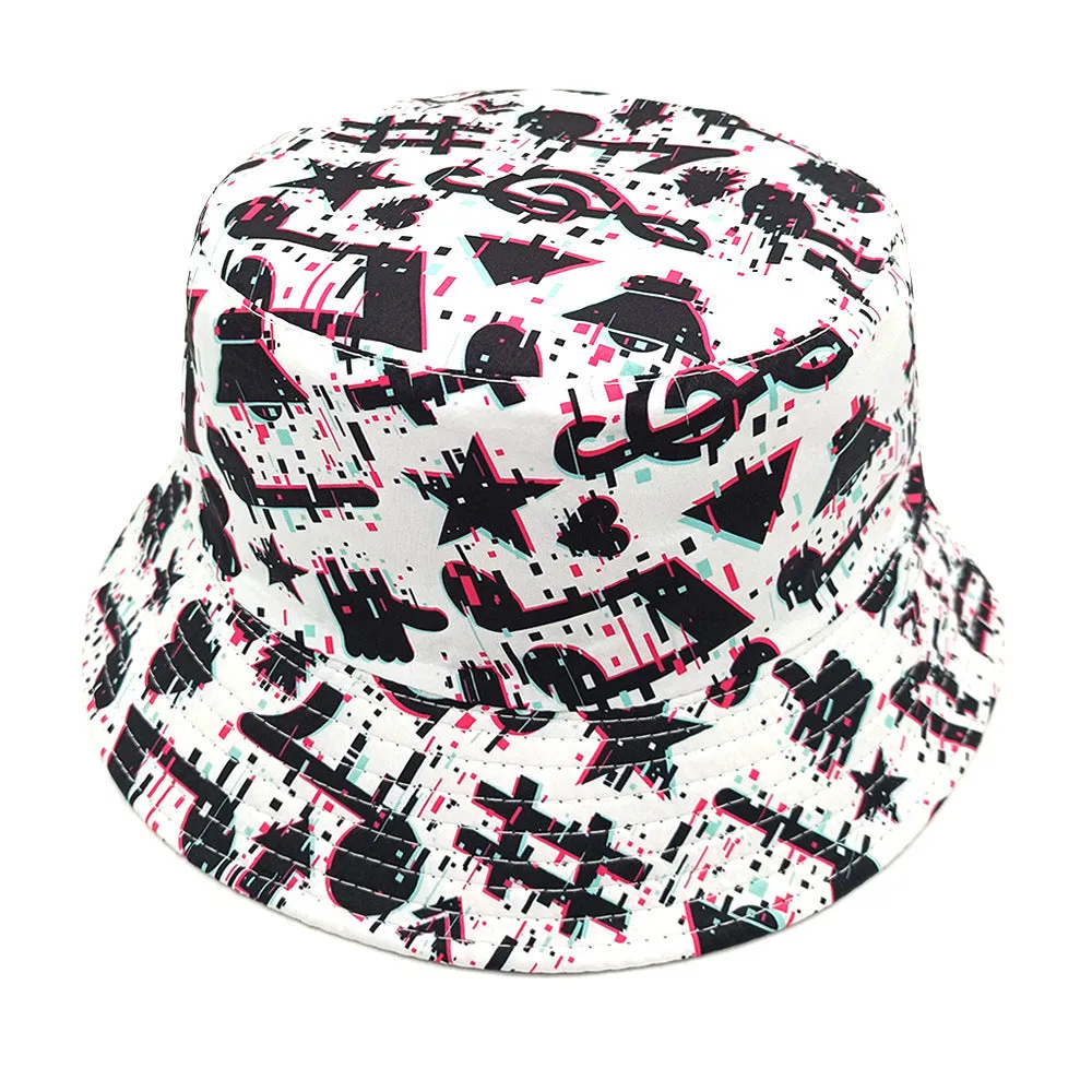 Retro musical note print polyester bucket hat dome crown size M
