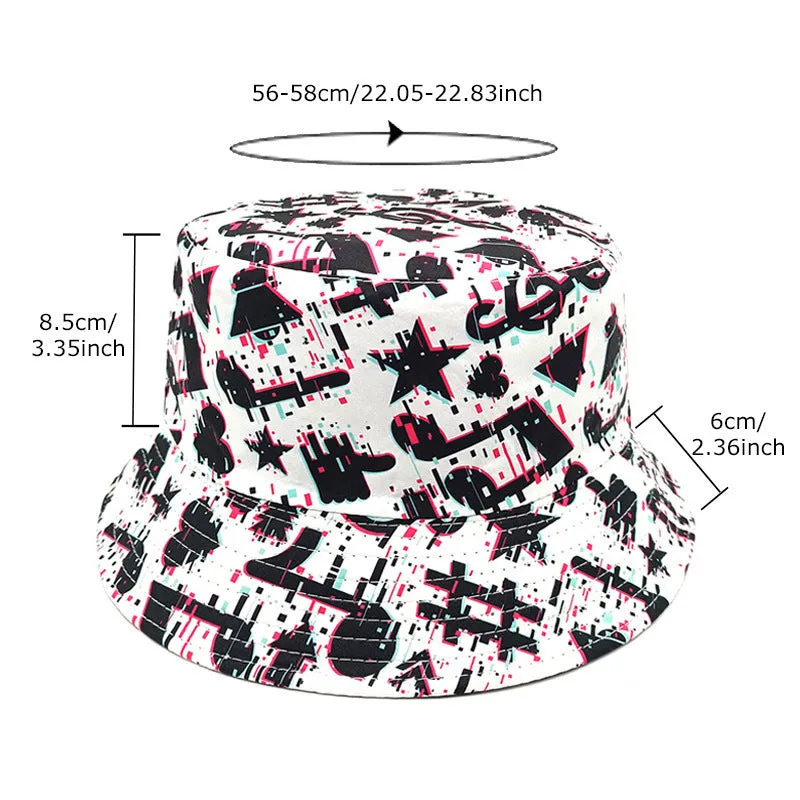 Retro musical note print polyester bucket hat dome crown size M