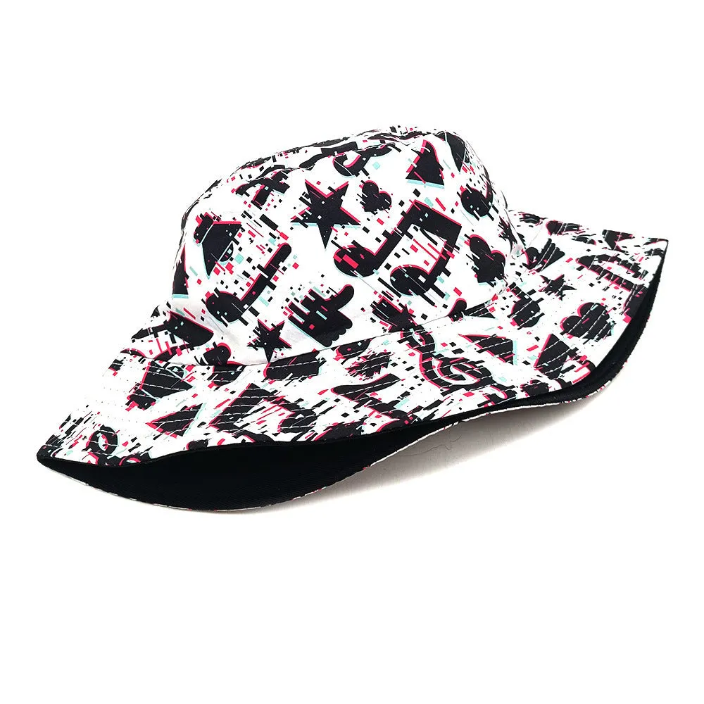 Retro musical note print polyester bucket hat dome crown size M