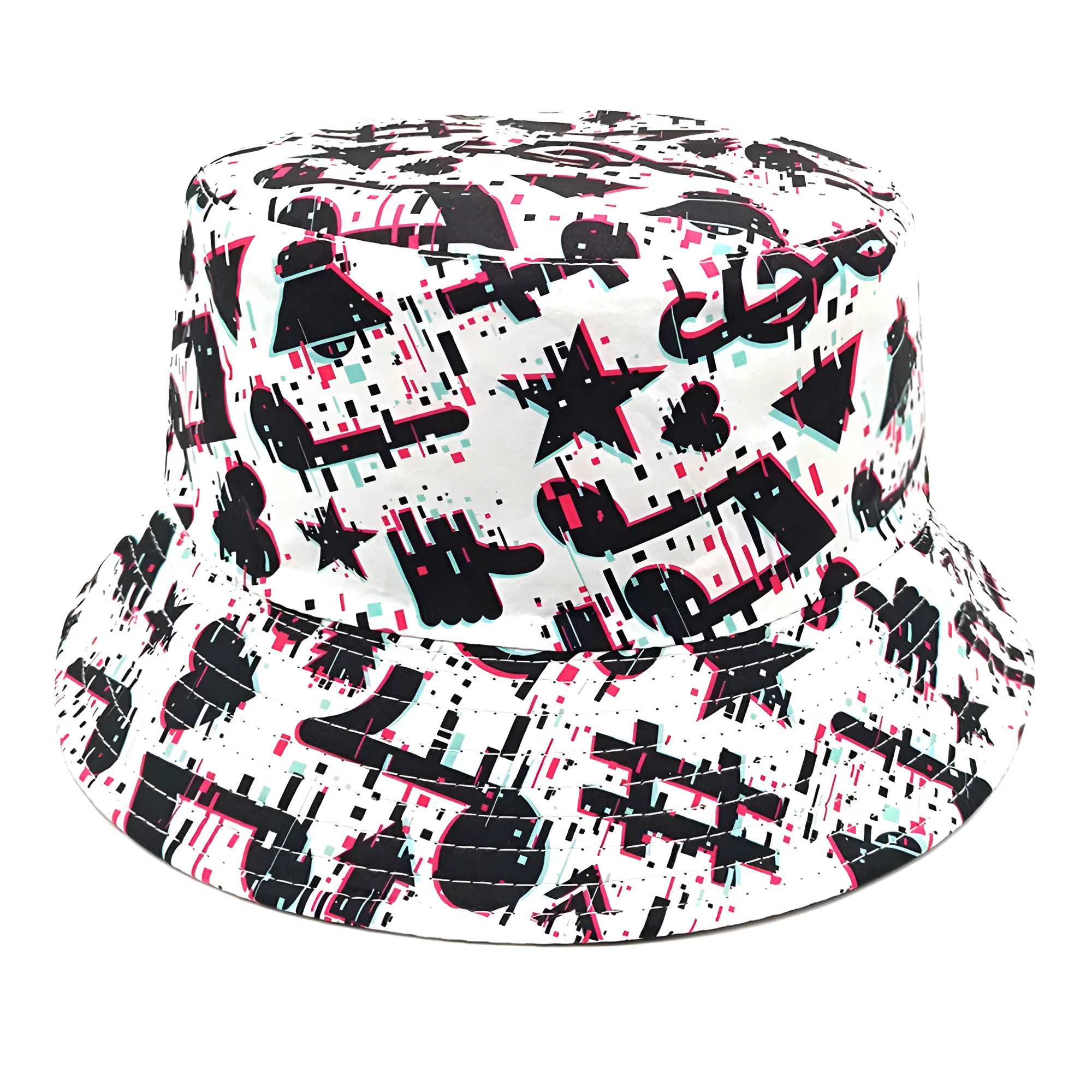 Retro musical note print polyester bucket hat dome crown size M