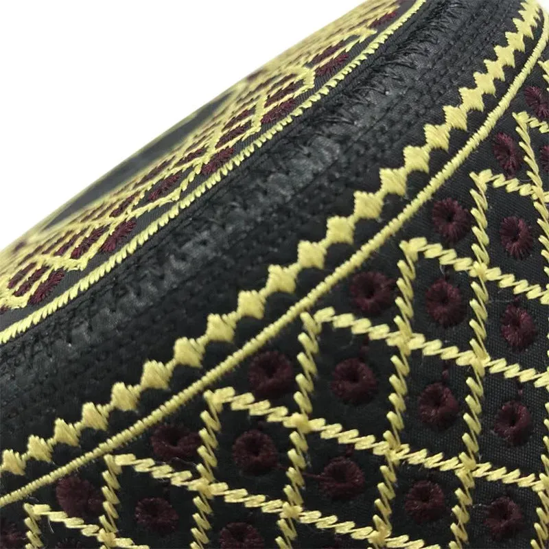 Polyester flat top hat in Red hole yellow line colour, 8 cm height, for Muslim men