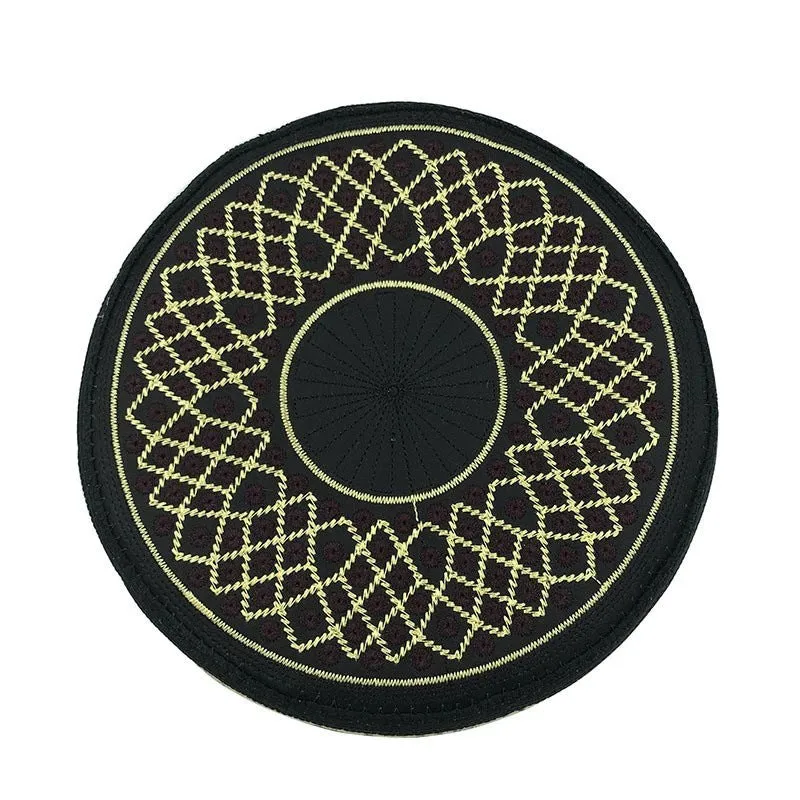 Polyester flat top hat in Red hole yellow line colour, 8 cm height, for Muslim men